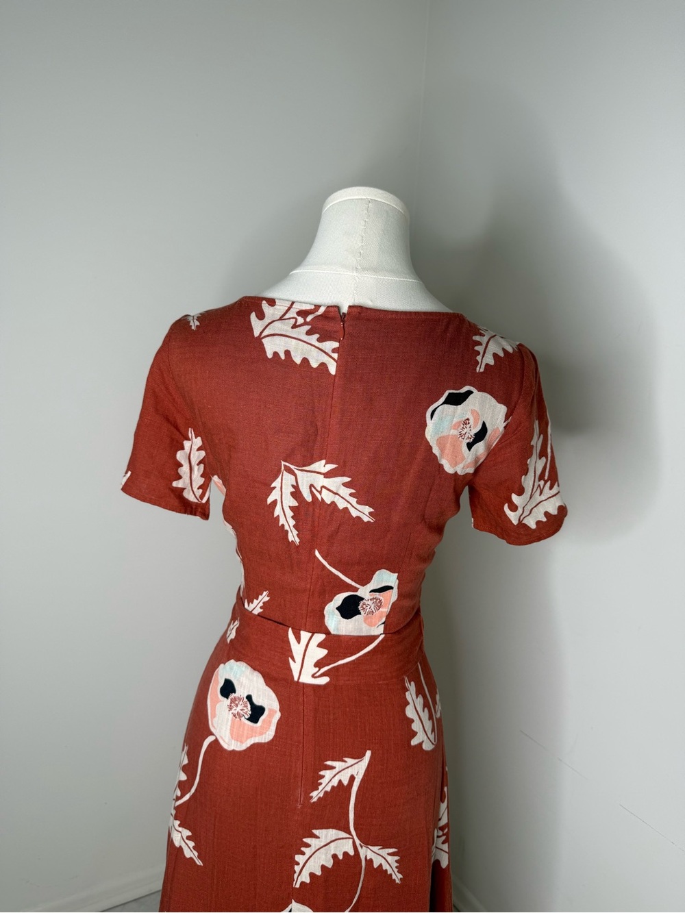Ann Taylor Rust Floral Midi Dress with Belt - Picture 9 of 10